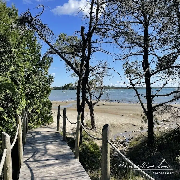 Ponton qui arrive sur la plage de Singing Sands dans la parc national de la Péninsule Bruce