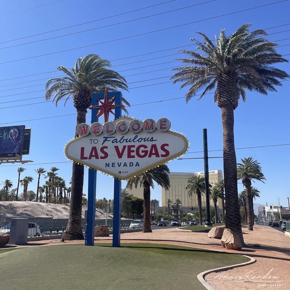 panneau Las Vegas Panneau Las Vegas avec palmiers et ciel bleu