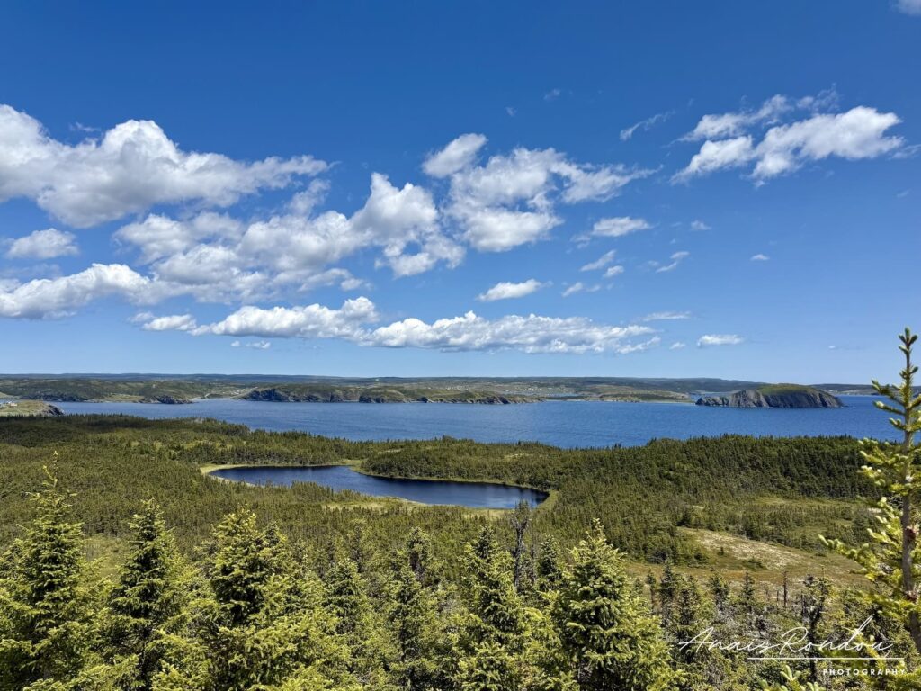 Vue sur les lacs depuis le sommet du Skerwink Trail à Terre-Neuve
