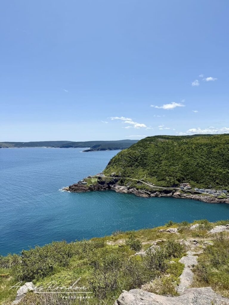 Vue sur l'entrée du port de Saint John's à Terre-Neuve avec ses eaux bleues et son ciel bleu