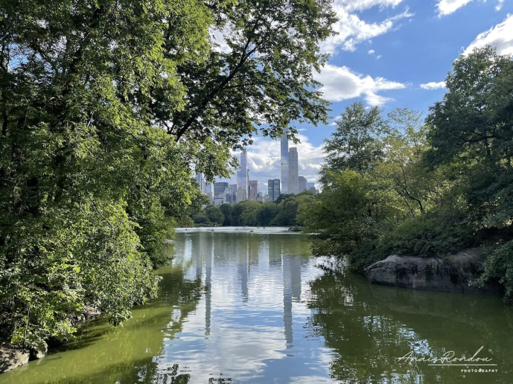 Lac à Central Park avec les buildings de New York en arrière plan