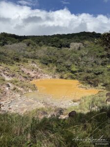 Bassin de boue bouillonnante de couleur brune sur le sentier Las Pailas au parc Rincon de la Vieja