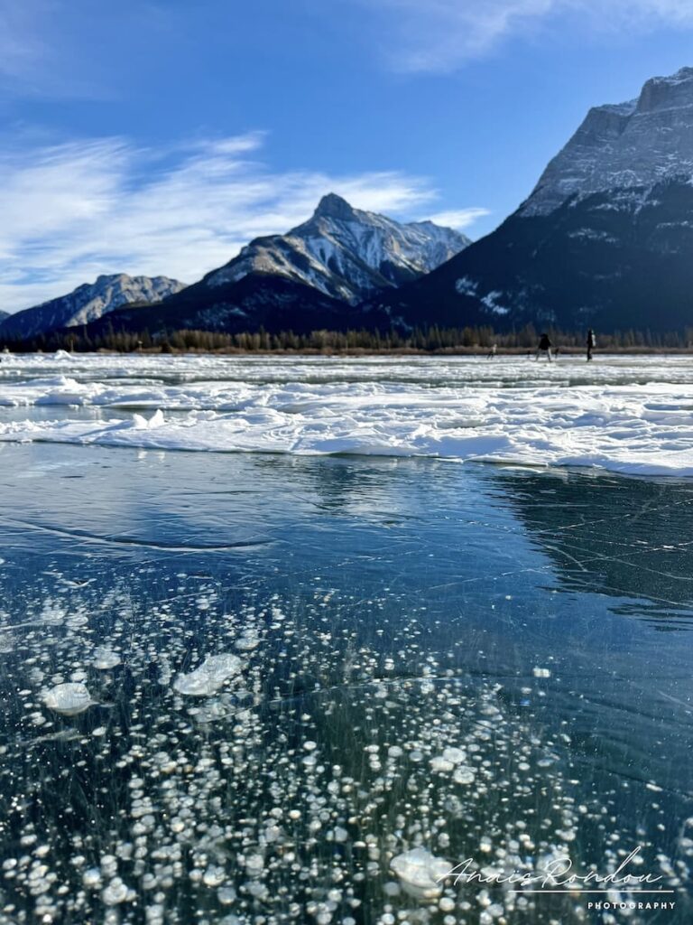 Petite bulles formées à la surface de la glace nommées bubbles à gap Lake