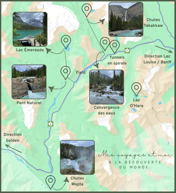 Carte des incontournables à faire au parc national de Yoho en Colombie-Britannique