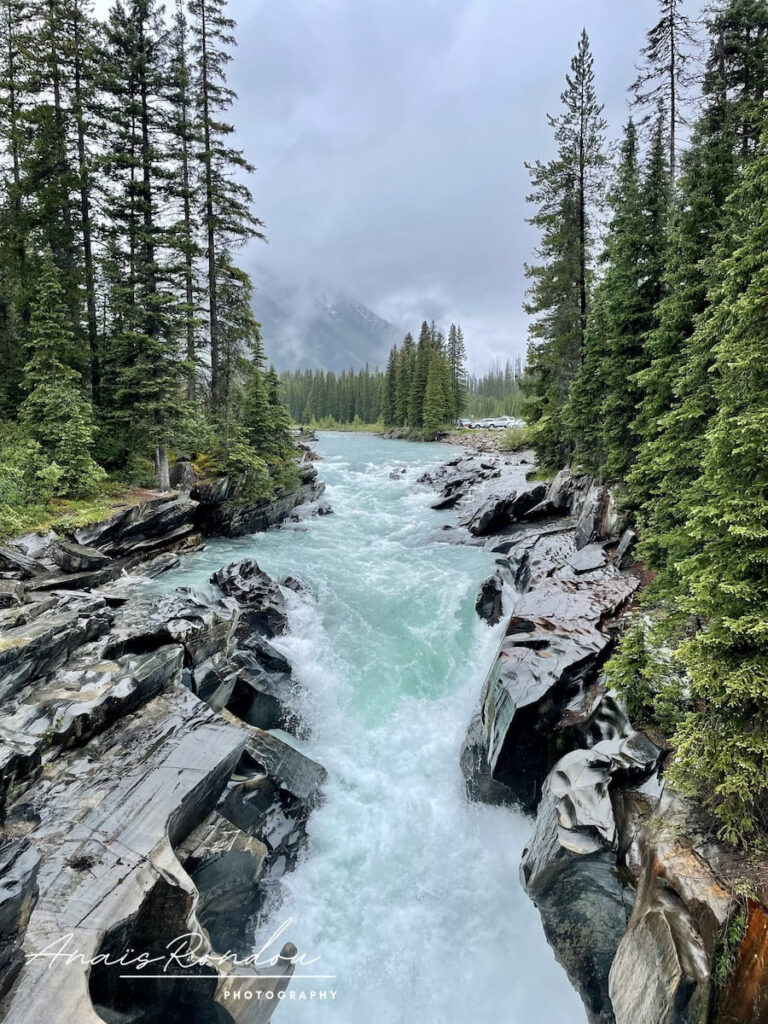 Numa Falls qui passe entre les parois rocheuses à Kootenay National Park
