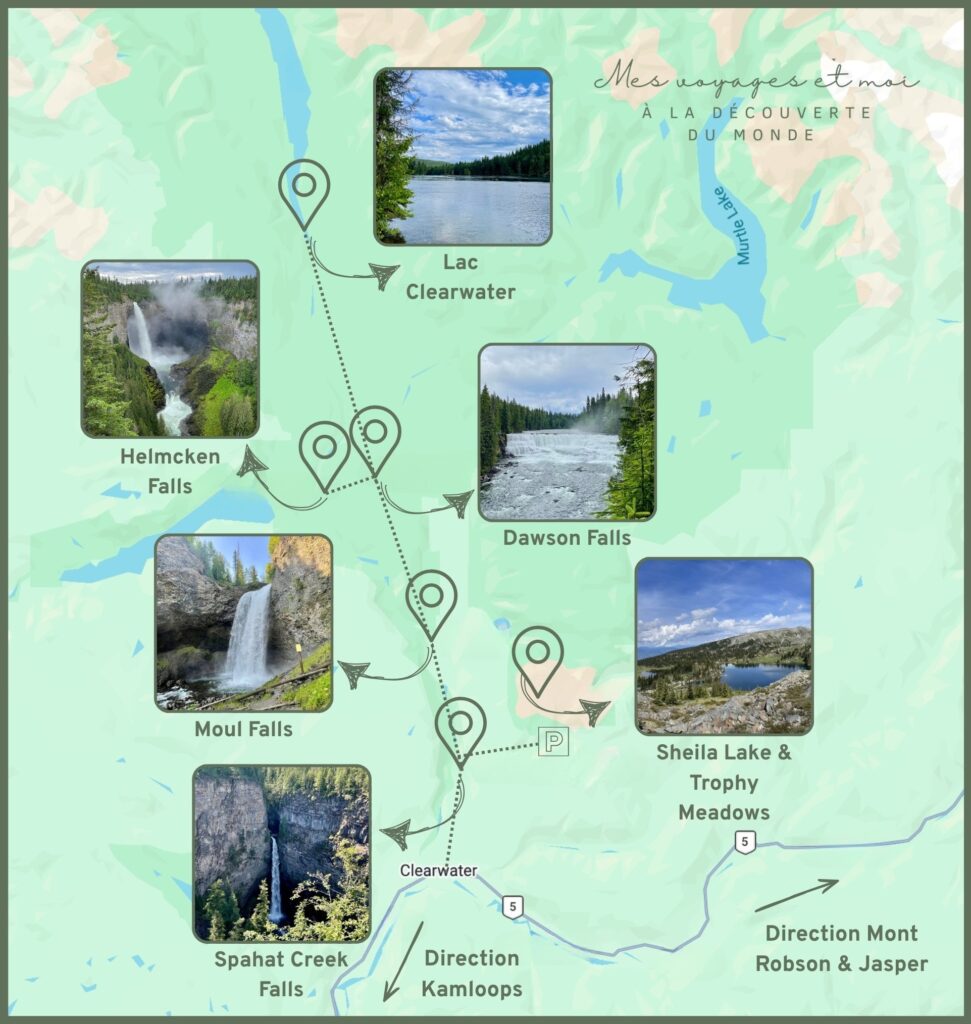 Carte des incontournables à faire au parc provincial de Wells Gray